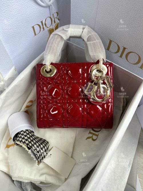 Christian Dior  Lady Dior Medium Cherry Red Patent Leather  Queen Station